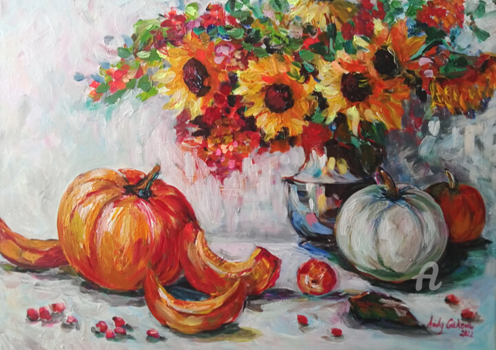 Painting titled "Autumn still life" by Andy Gakova, Original Artwork, Acrylic