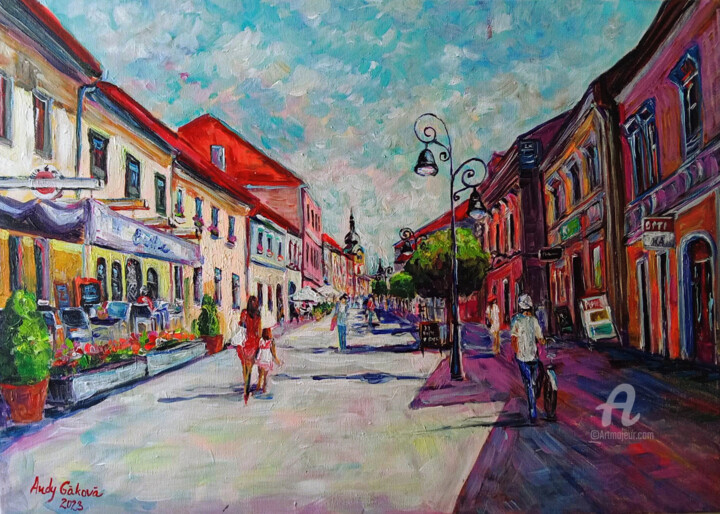 Pintura titulada "Summer street , Ban…" por Andy Gakova, Obra de arte original, Oleo