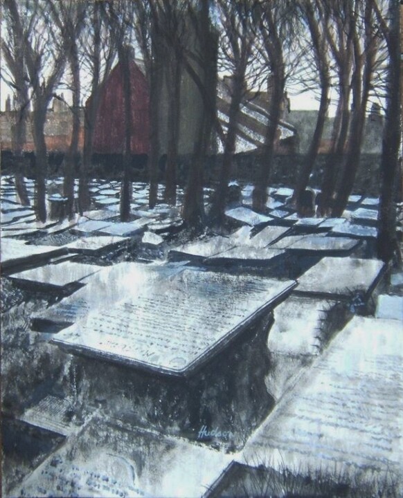 Malerei mit dem Titel "Haworth churchyard" von Andy Hudson, Original-Kunstwerk, Gouache