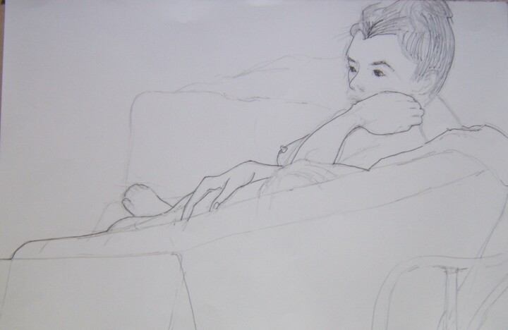 Drawing titled "on the sofa" by Andy Hudson, Original Artwork, Pencil