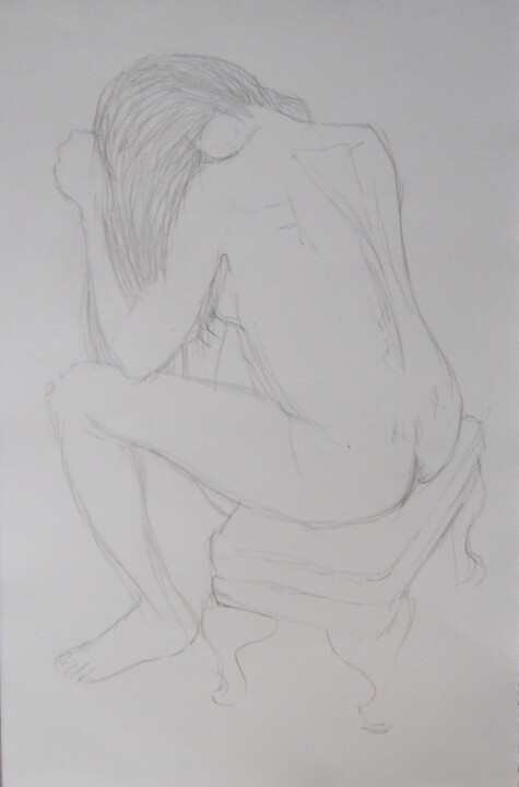 Zeichnungen mit dem Titel "Aïssa combing her h…" von Andy Hudson, Original-Kunstwerk, Bleistift