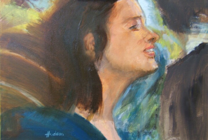 Painting titled "Esther - at the par…" by Andy Hudson, Original Artwork, Oil Mounted on Wood Stretcher frame