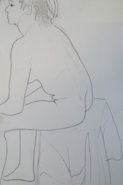 Drawing titled "Aïssa seated, facin…" by Andy Hudson, Original Artwork, Pencil
