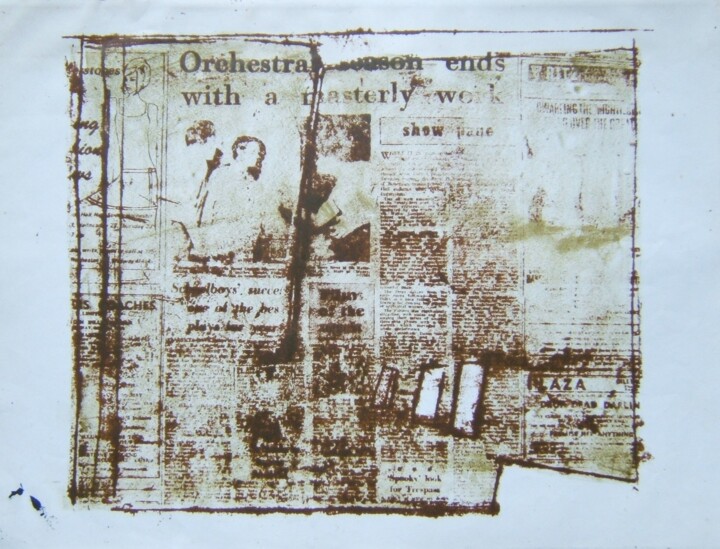 Druckgrafik mit dem Titel "Newspaper abstract" von Andy Hudson, Original-Kunstwerk, Lithographie