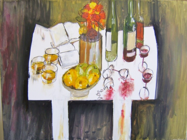 Painting titled "New table broken gl…" by Andy Hudson, Original Artwork, Oil