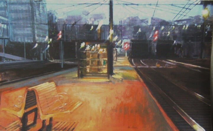 Painting titled "Angouleme : la gare" by Andy Hudson, Original Artwork, Oil