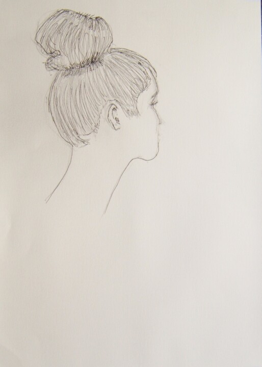 Dessin intitulée "Aïssa : top-knot" par Andy Hudson, Œuvre d'art originale, Encre