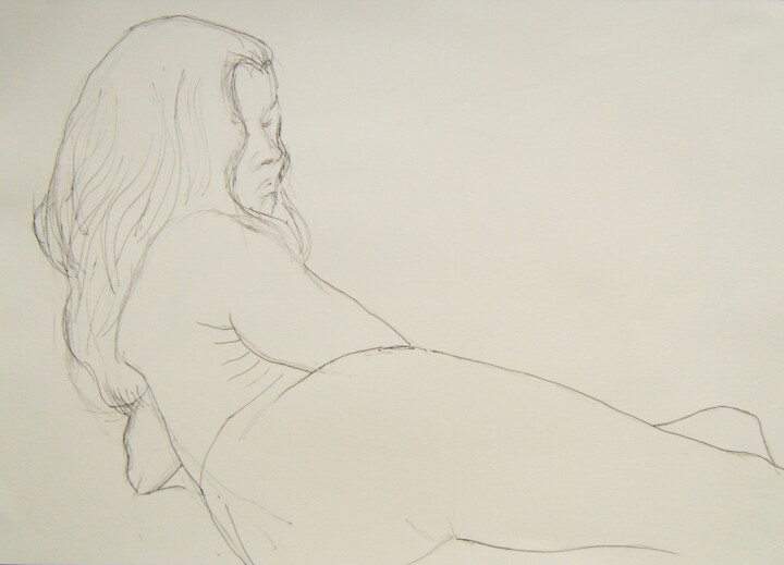 Drawing titled "Aïssa demi-alongée" by Andy Hudson, Original Artwork, Ink