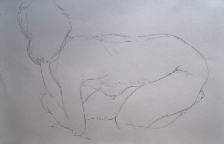 Drawing titled "Aïssa crouching" by Andy Hudson, Original Artwork, Pencil
