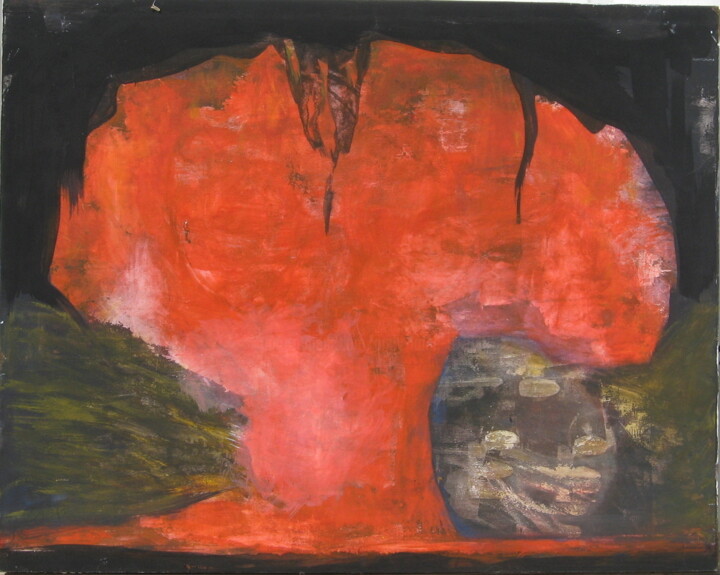 Peinture intitulée "Big Red Laugh" par Andy Kane, Œuvre d'art originale, Gouache Monté sur Châssis en bois
