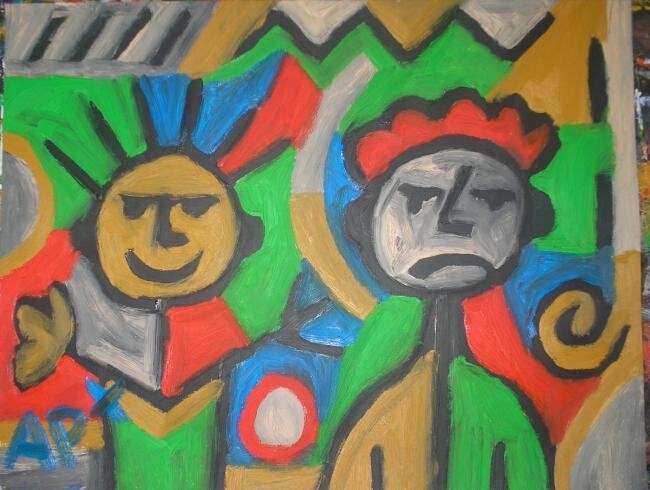 Painting titled "2 tetes" by Andy Pilgrimm, Original Artwork