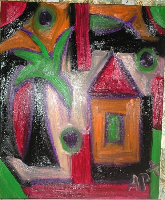 Painting titled "maison et arbre" by Andy Pilgrimm, Original Artwork