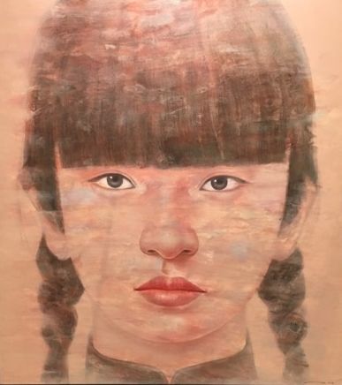 Malerei mit dem Titel "Studious Girl" von Anek Natenoi, Original-Kunstwerk, Acryl