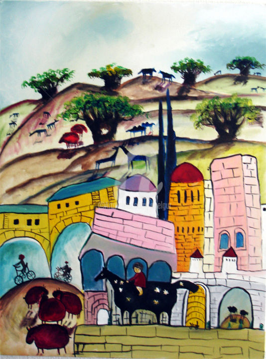 Schilderij getiteld "Near Jerusalem" door Anel Gur, Origineel Kunstwerk, Olie