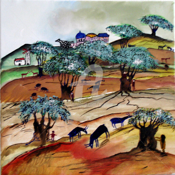 Painting titled "The olive trees (Is…" by Anel Gur, Original Artwork, Oil