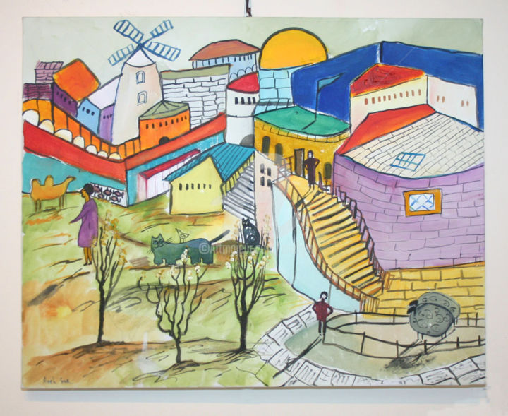 Schilderij getiteld "In Jerusalem" door Anel Gur, Origineel Kunstwerk, Olie