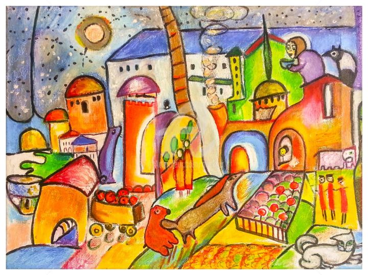 Картина под названием "the city of tea" - Anel Gur, Подлинное произведение искусства, Пастель