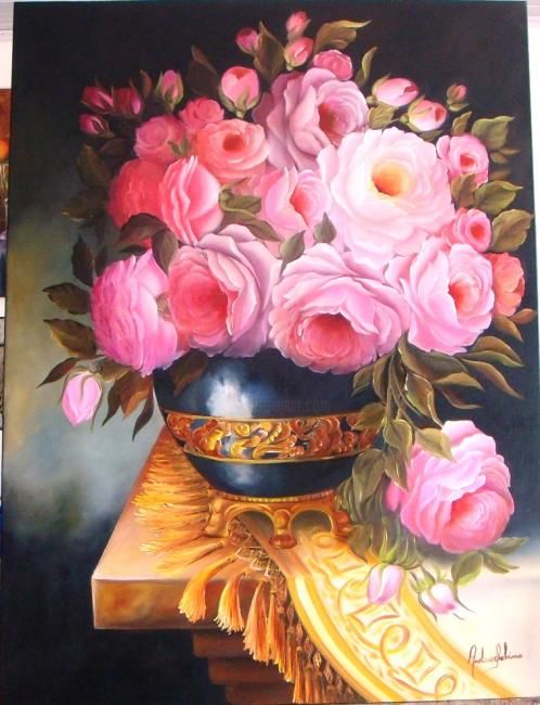 Painting titled "Roses" by Anelise Sabino, Original Artwork, Oil