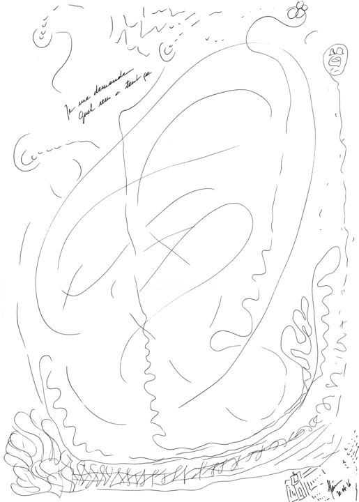Drawing titled "Sens" by Alâm, Original Artwork, Ballpoint pen