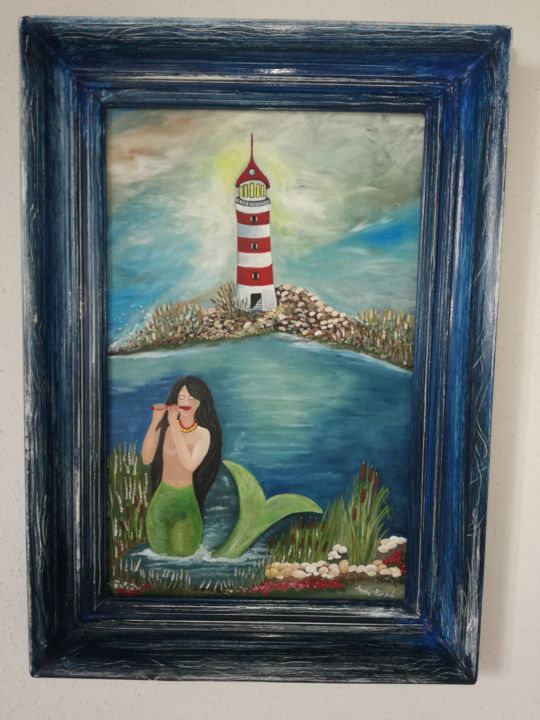 Картина под названием "Siren" - Aneta Horská (Ann), Подлинное произведение искусства, Темпера Установлен на Деревянная рама…