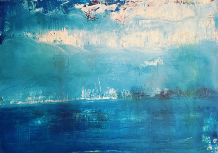 Malerei mit dem Titel "Meer und Himmel" von Anette Kraemer, Original-Kunstwerk, Acryl
