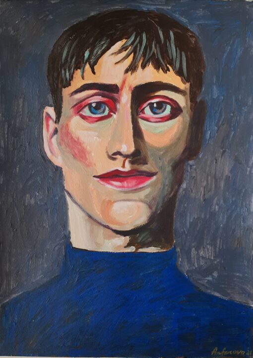 Painting titled "Male portrait 3" by Anastasiia Anferova, Original Artwork, Acrylic