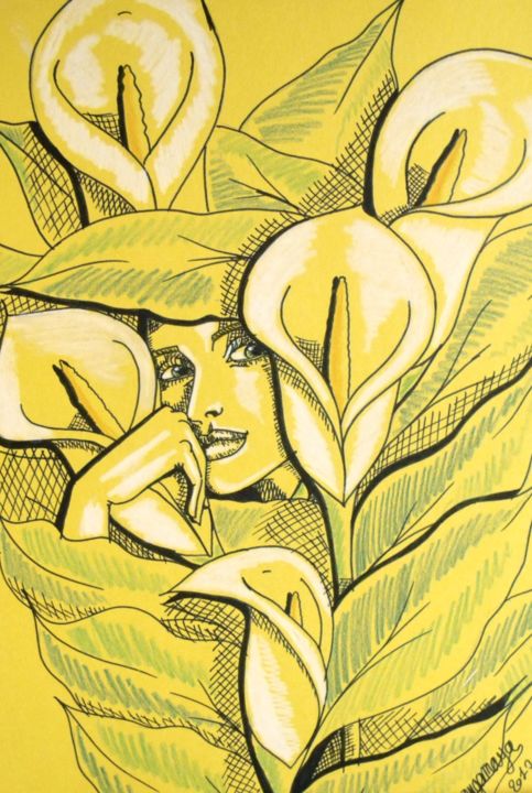 Dibujo titulada "Arums" por Angamaya, Obra de arte original