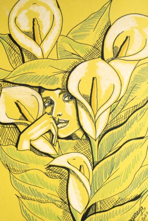 Dessin intitulée "Arums" par Angamaya, Œuvre d'art originale