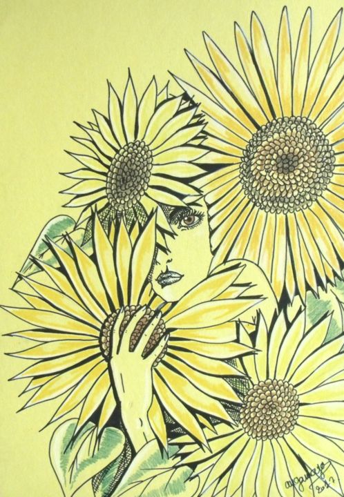 Drawing titled "Tournesols" by Angamaya, Original Artwork