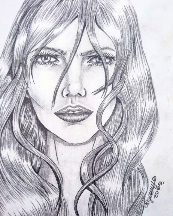 Drawing titled "Regard" by Angamaya, Original Artwork, Graphite