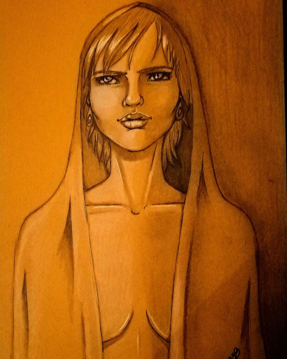 Drawing titled "Portrait orange." by Angamaya, Original Artwork, Graphite