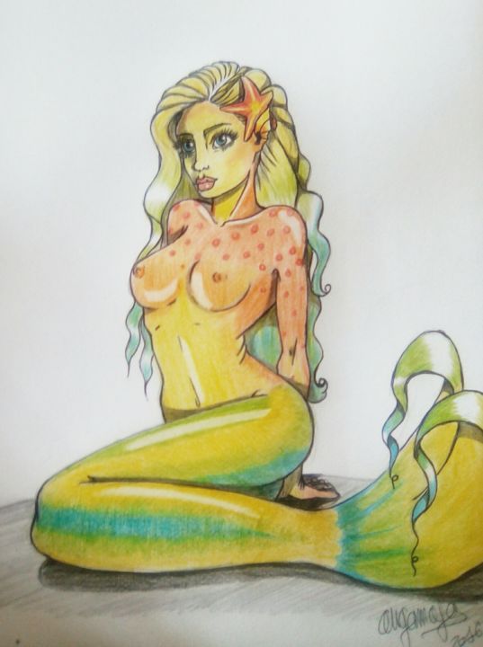 Desenho intitulada "Sirène tropicale." por Angamaya, Obras de arte originais