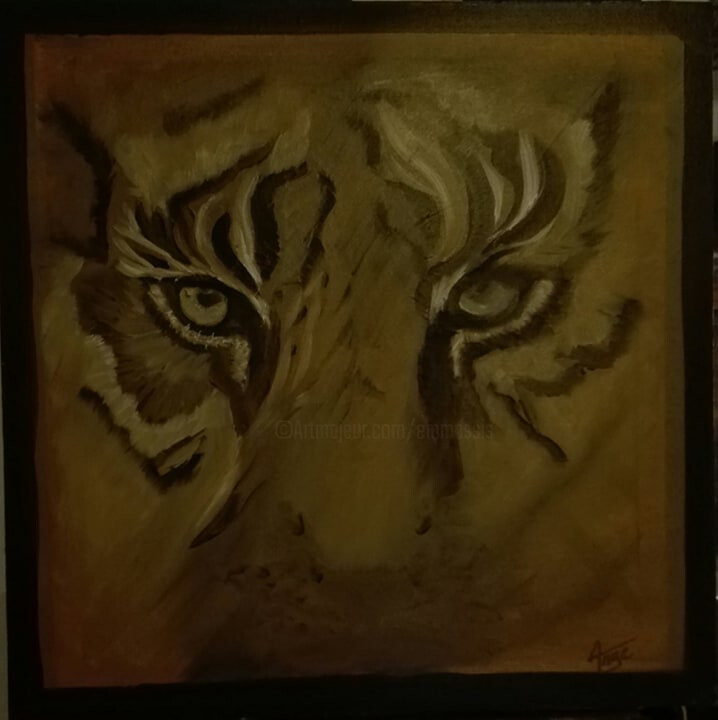 Peinture intitulée "l Oeil du Tigre" par Ange, Œuvre d'art originale, Huile