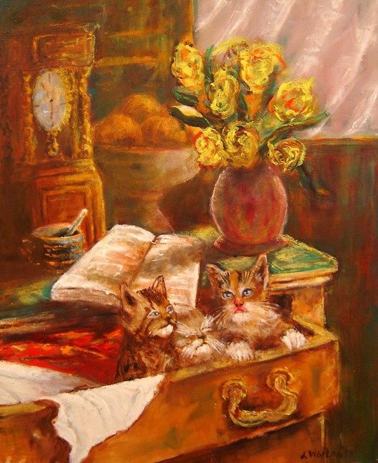 Painting titled "les chats" by Jacques Vigilante, Original Artwork