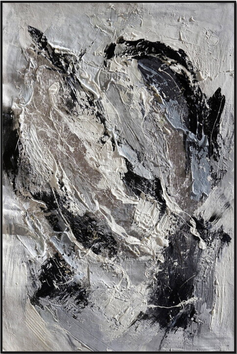 Painting titled "Monochrome Maelstrom" by Angel Chau, Original Artwork, Acrylic Mounted on Wood Stretcher frame