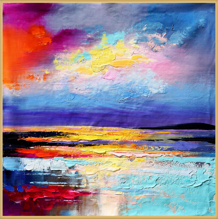 Painting titled "Vivacious Seascape" by Angel Chau, Original Artwork, Acrylic Mounted on Wood Stretcher frame