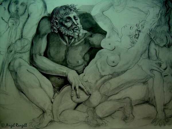 Desenho intitulada "BACANAL  -  Not For…" por Angel Rengell, Obras de arte originais, Carvão