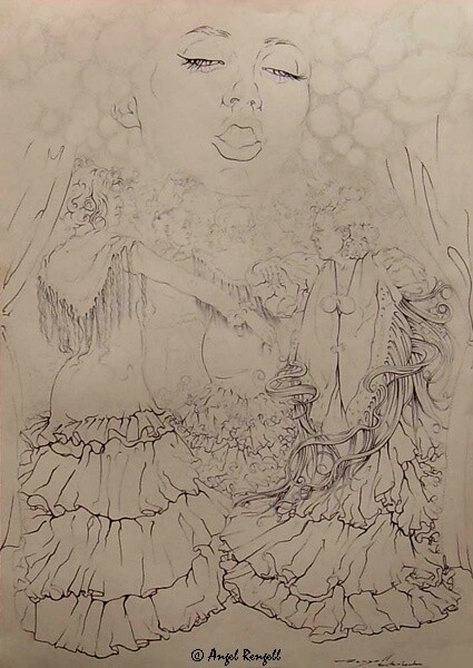 Desenho intitulada "CHARM I  -   Not Fo…" por Angel Rengell, Obras de arte originais, Tinta