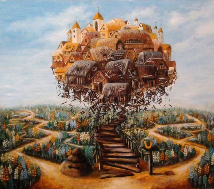 Painting titled "Приземление" by Anzhelika Iagodina, Original Artwork, Oil