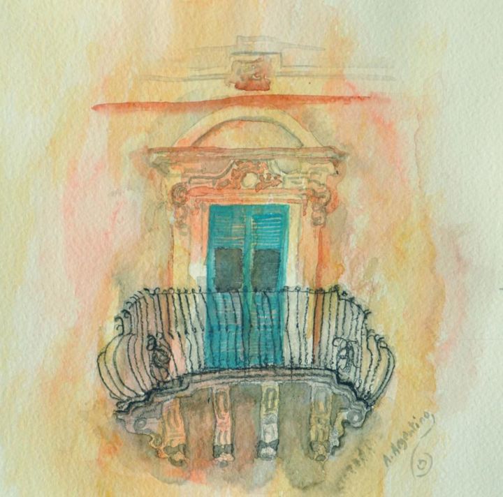 Painting titled "balconcino-barocco-…" by Angela Argentino, Original Artwork