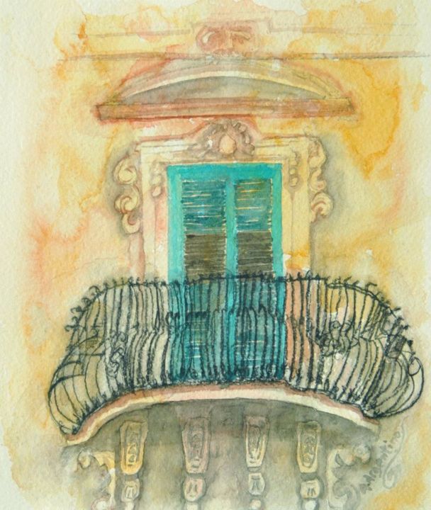 Painting titled "balcone-barocco-bar…" by Angela Argentino, Original Artwork