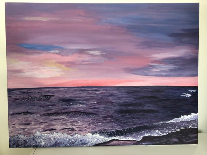 Schilderij getiteld "Purple Sea" door Angela Geire, Origineel Kunstwerk, Acryl