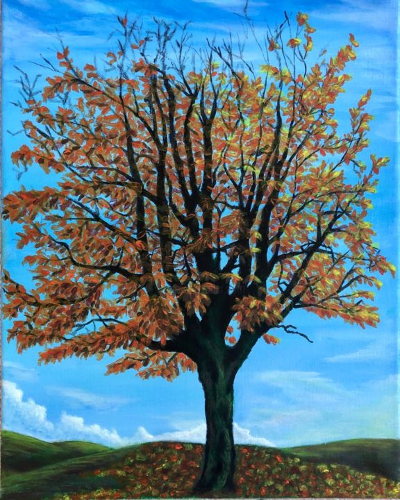 Schilderij getiteld "Autumn Tree" door Angela Geire, Origineel Kunstwerk, Acryl