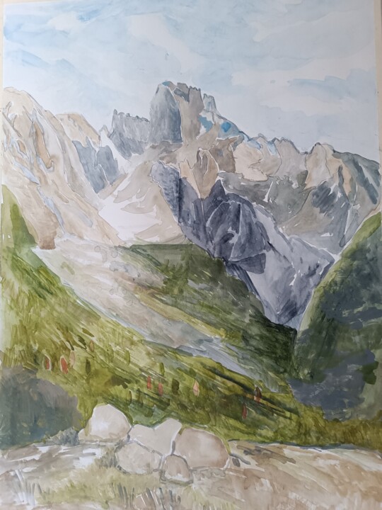 Pittura intitolato "Hochgebirge" da Angela Heindl, Opera d'arte originale, Acquarello