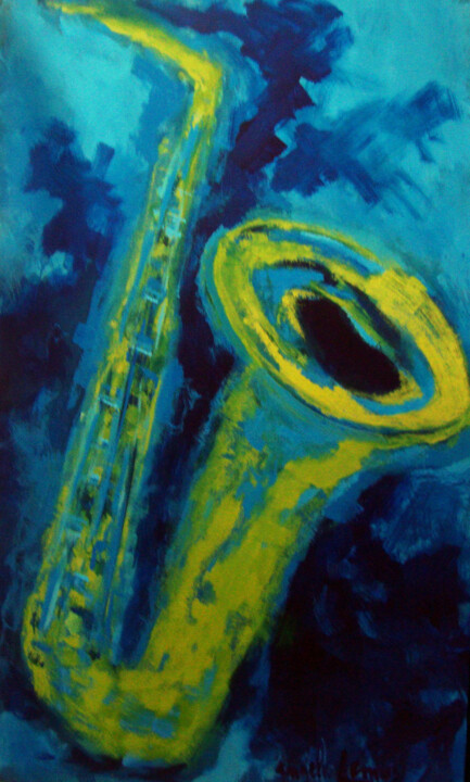 Pintura intitulada "Sax Verde no Fundo…" por Angela Lemos Bezerra, Obras de arte originais, Acrílico