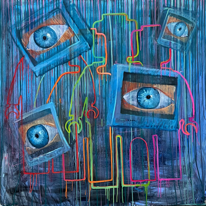 Peinture intitulée "Can I peek?" par Angela Nikolau, Œuvre d'art originale, Huile Monté sur Panneau de bois