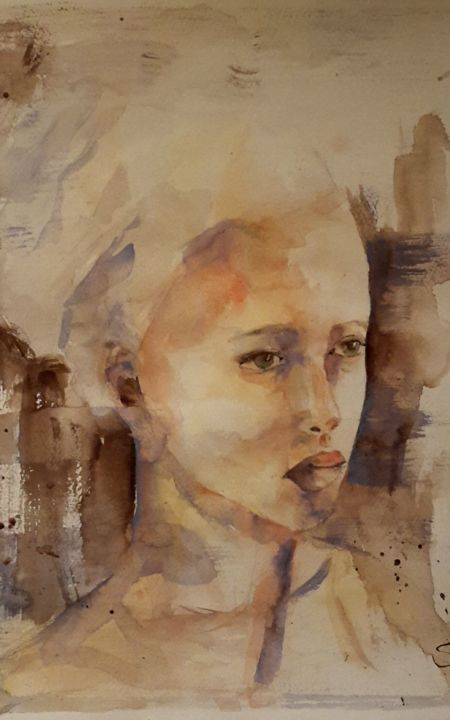Painting titled "Donna" by Angela, Original Artwork, Watercolor