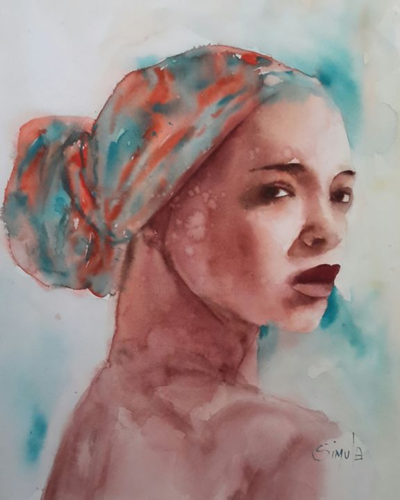 Painting titled "Il turbante" by Angela, Original Artwork, Watercolor