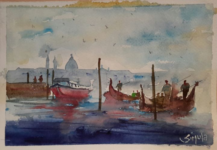 Pintura titulada "Venezia" por Angela, Obra de arte original, Acuarela