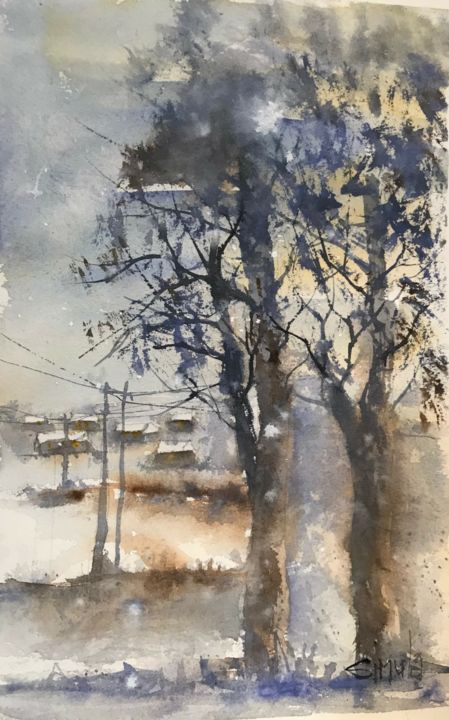 Painting titled "Winter" by Angela, Original Artwork, Watercolor